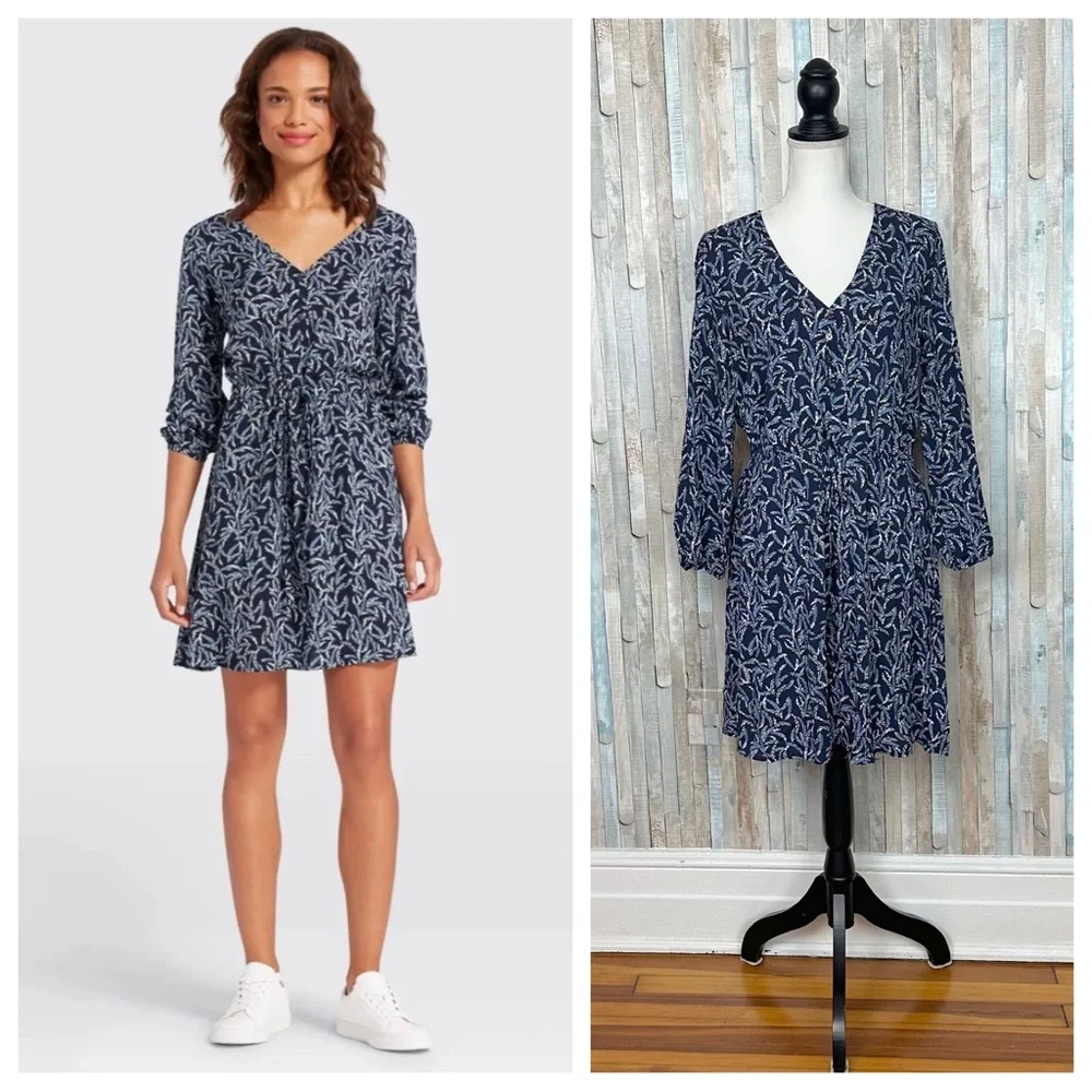 Draper James 6 Blue Fern Print Long Sleeve Peasant Blouson Dress‎ Mini